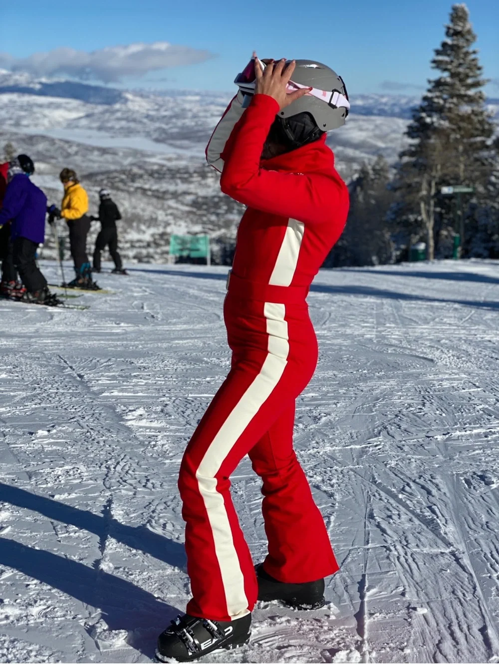 Women’s Red Ski One-Piece with Belted Waist